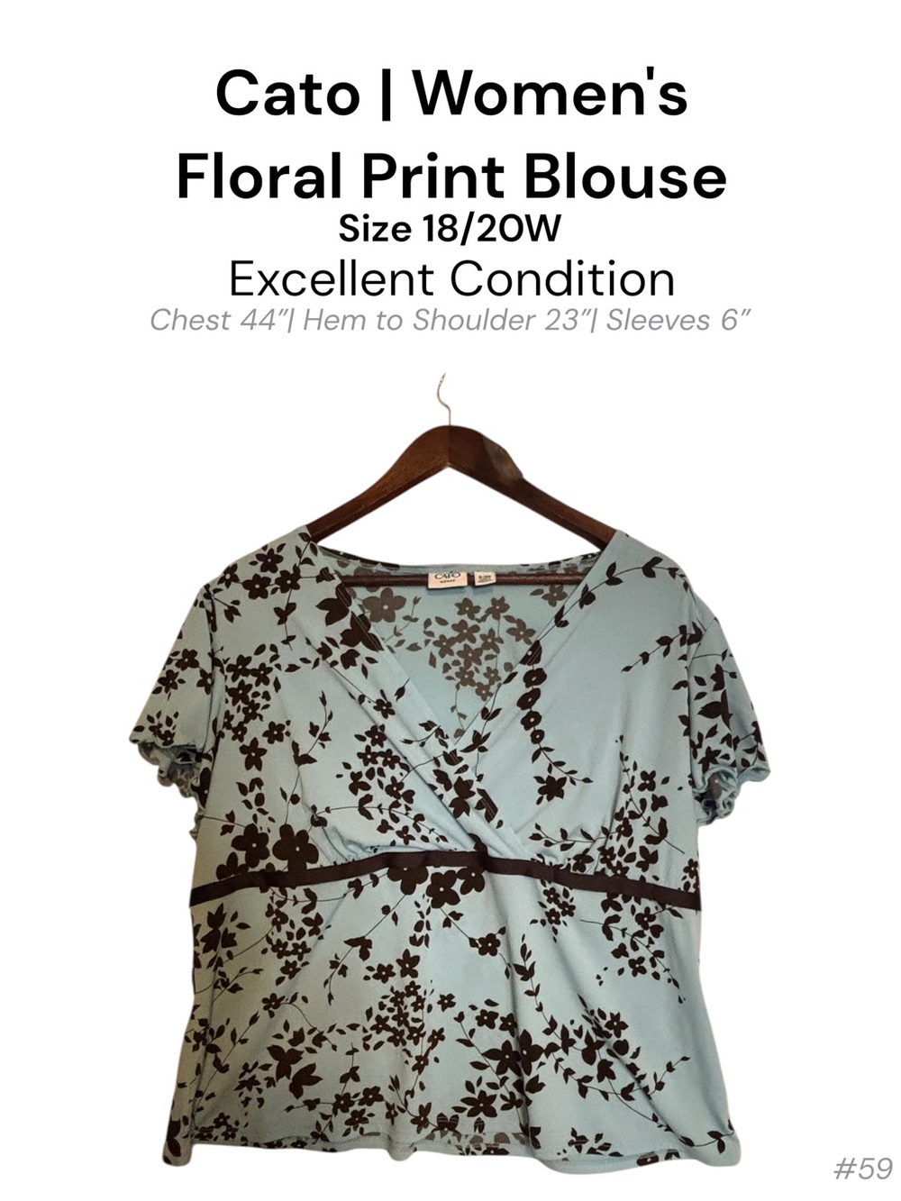 Cato Mint Green Floral Print Empire Waist Blouse Plus Size 18/20W